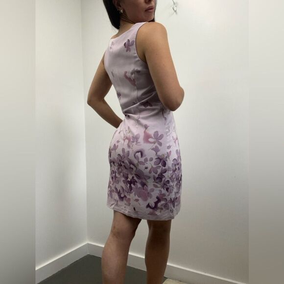 Vintage 90’s 100% Silk Purple Floral Square Neck Sleeveless Short Dress Size S - Picture 2 of 7